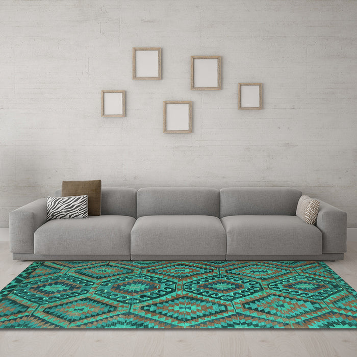 Machine Washable Southwestern Turquoise Country Area Rugs in a Living Room,, wshcon844turq