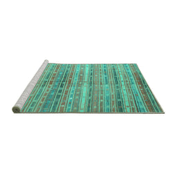 Sideview of Machine Washable Southwestern Turquoise Country Area Rugs, wshcon845turq