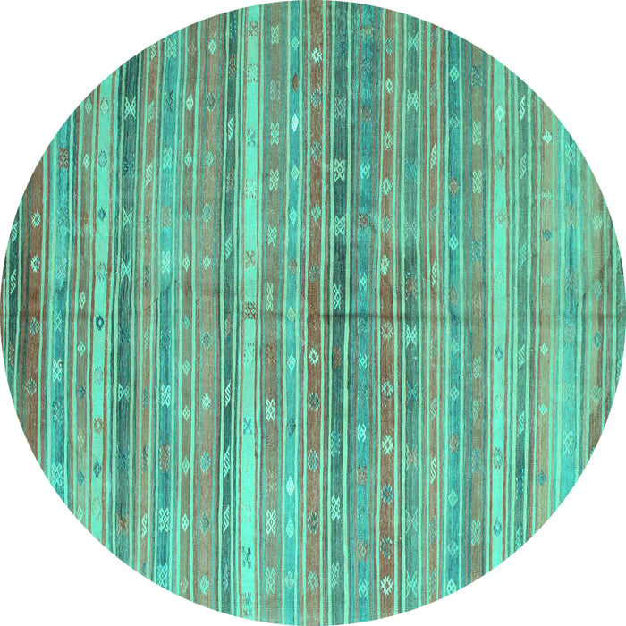 Round Southwestern Turquoise Country Rug, con845turq