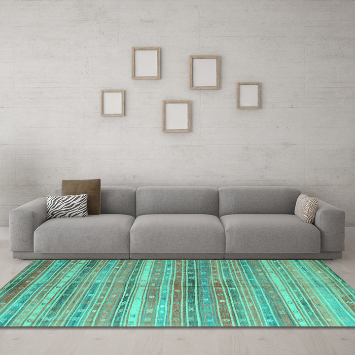 Machine Washable Southwestern Turquoise Country Area Rugs in a Living Room,, wshcon845turq
