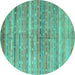 Round Machine Washable Southwestern Turquoise Country Area Rugs, wshcon845turq