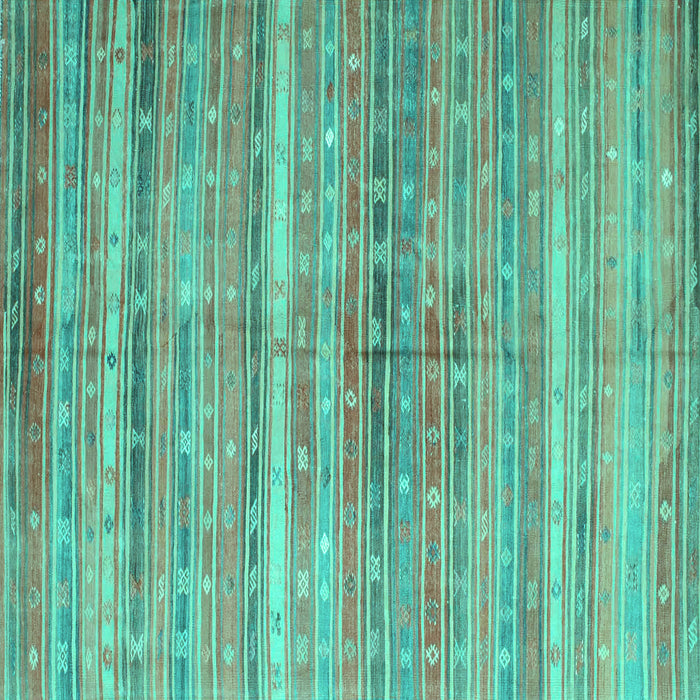 Square Machine Washable Southwestern Turquoise Country Area Rugs, wshcon845turq