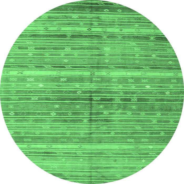 Round Machine Washable Southwestern Emerald Green Country Area Rugs, wshcon845emgrn