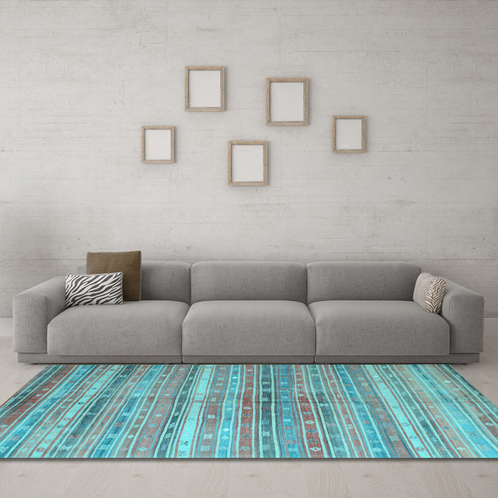Machine Washable Southwestern Light Blue Country Rug in a Living Room, wshcon845lblu