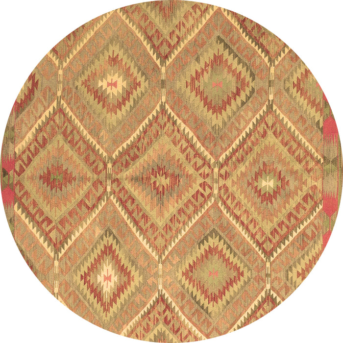 Round Machine Washable Southwestern Brown Country Rug, wshcon846brn