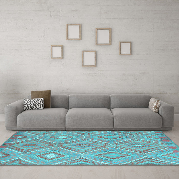 Machine Washable Southwestern Light Blue Country Rug in a Living Room, wshcon846lblu