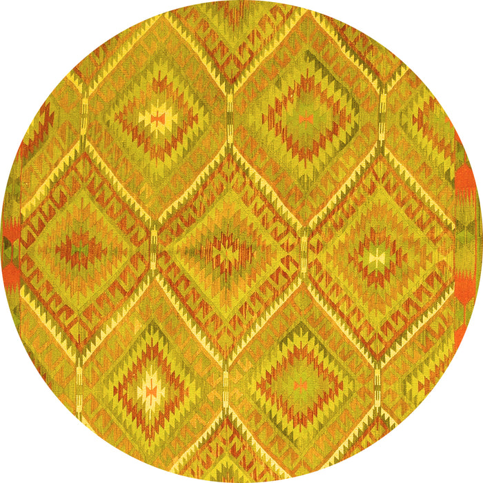 Round Machine Washable Southwestern Yellow Country Rug, wshcon846yw