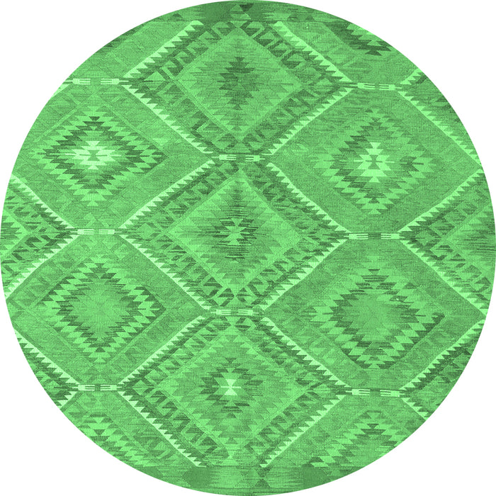 Round Machine Washable Southwestern Emerald Green Country Area Rugs, wshcon846emgrn