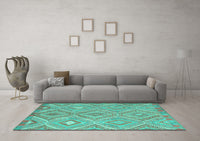 Machine Washable Southwestern Turquoise Country Rug, wshcon846turq