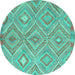 Round Machine Washable Southwestern Turquoise Country Area Rugs, wshcon846turq