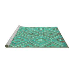 Sideview of Machine Washable Southwestern Turquoise Country Area Rugs, wshcon846turq