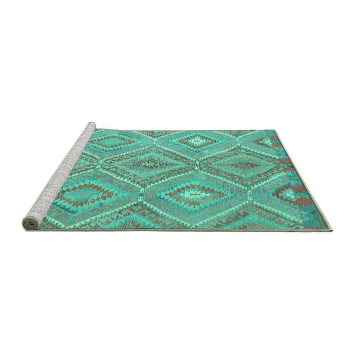 Sideview of Machine Washable Southwestern Turquoise Country Area Rugs, wshcon846turq