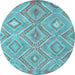 Round Machine Washable Southwestern Light Blue Country Rug, wshcon846lblu