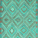 Square Machine Washable Southwestern Turquoise Country Area Rugs, wshcon846turq
