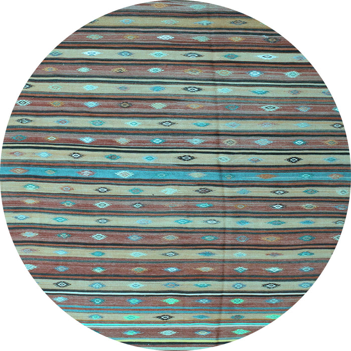 Round Machine Washable Oriental Light Blue Traditional Rug, wshcon847lblu