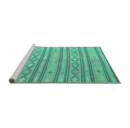 Sideview of Machine Washable Abstract Turquoise Contemporary Area Rugs, wshcon848turq