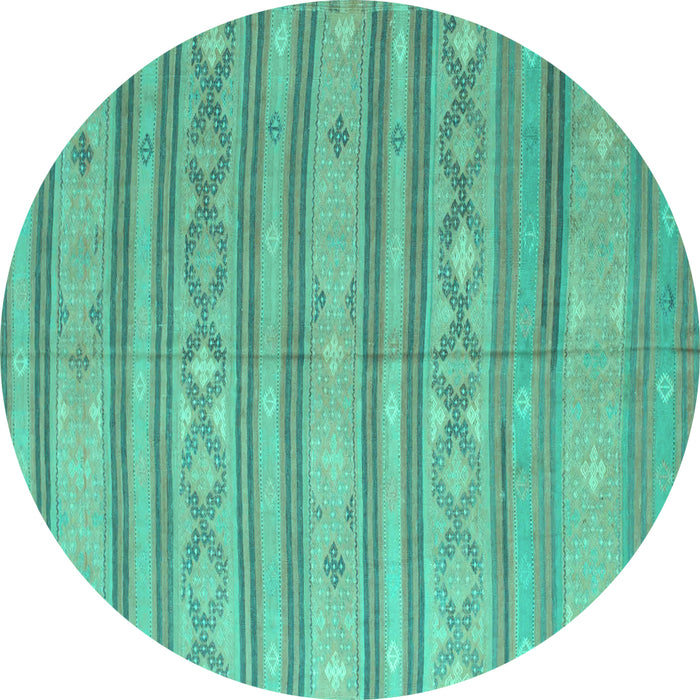 Round Abstract Turquoise Contemporary Rug, con848turq