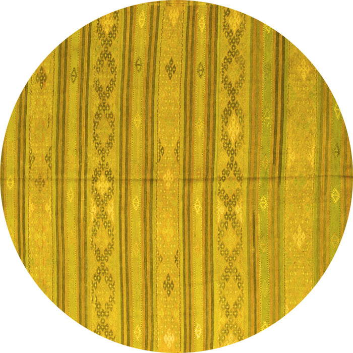Round Abstract Yellow Contemporary Rug, con848yw