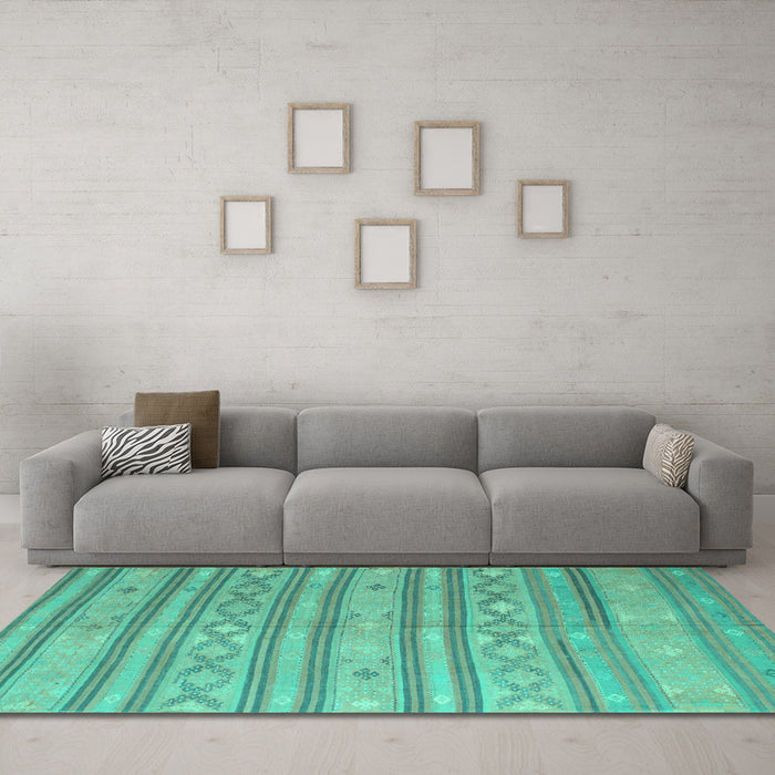 Machine Washable Abstract Turquoise Contemporary Area Rugs in a Living Room,, wshcon848turq