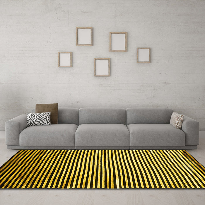Machine Washable Abstract Yellow Contemporary Rug in a Living Room, wshcon850yw