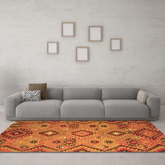 Machine Washable Southwestern Orange Country Area Rugs in a Living Room, wshcon851org