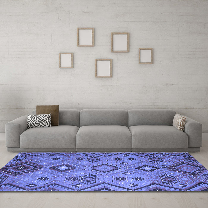 Machine Washable Southwestern Blue Country Rug in a Living Room, wshcon851blu