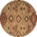 Round Machine Washable Southwestern Brown Country Rug, wshcon851brn