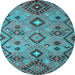 Round Southwestern Light Blue Country Rug, con851lblu