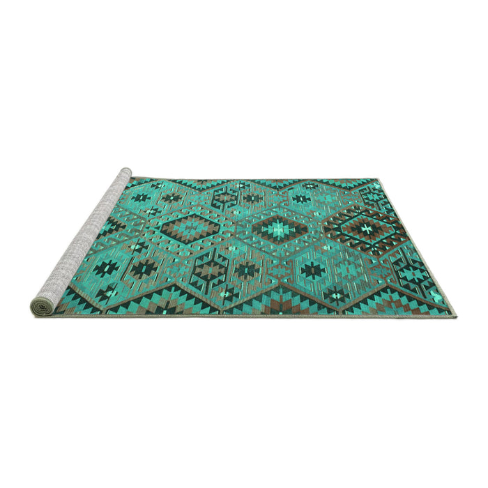 Sideview of Machine Washable Southwestern Turquoise Country Area Rugs, wshcon851turq