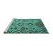 Sideview of Machine Washable Southwestern Turquoise Country Area Rugs, wshcon851turq