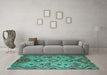 Machine Washable Southwestern Turquoise Country Area Rugs in a Living Room,, wshcon851turq
