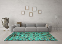 Machine Washable Southwestern Turquoise Country Area Rugs in a Living Room,, wshcon851turq