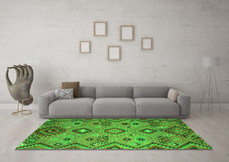 Machine Washable Southwestern Green Country Area Rugs in a Living Room,, wshcon851grn