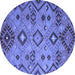 Round Machine Washable Southwestern Blue Country Rug, wshcon851blu