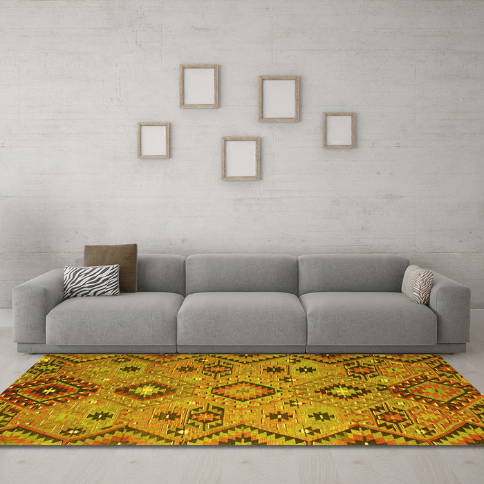 Machine Washable Southwestern Yellow Country Rug in a Living Room, wshcon851yw