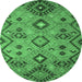 Round Machine Washable Southwestern Emerald Green Country Area Rugs, wshcon851emgrn