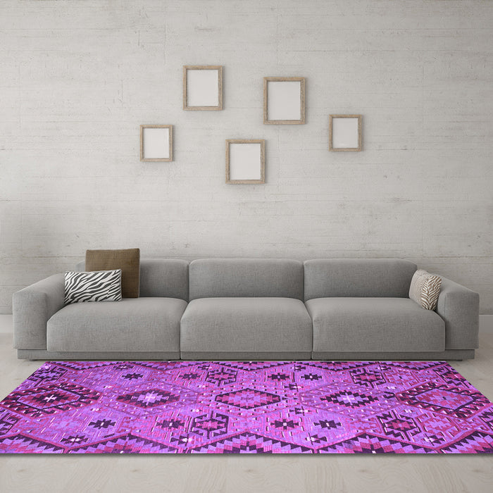 Machine Washable Southwestern Purple Country Area Rugs in a Living Room, wshcon851pur
