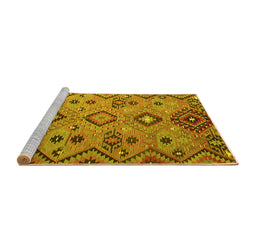 Sideview of Machine Washable Southwestern Yellow Country Rug, wshcon851yw