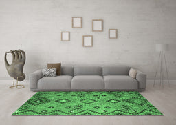 Machine Washable Southwestern Emerald Green Country Area Rugs in a Living Room,, wshcon851emgrn