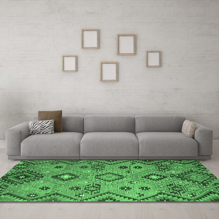 Machine Washable Southwestern Emerald Green Country Area Rugs in a Living Room,, wshcon851emgrn