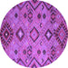 Round Machine Washable Southwestern Purple Country Area Rugs, wshcon851pur