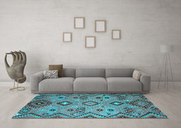 Machine Washable Southwestern Light Blue Country Rug in a Living Room, wshcon851lblu