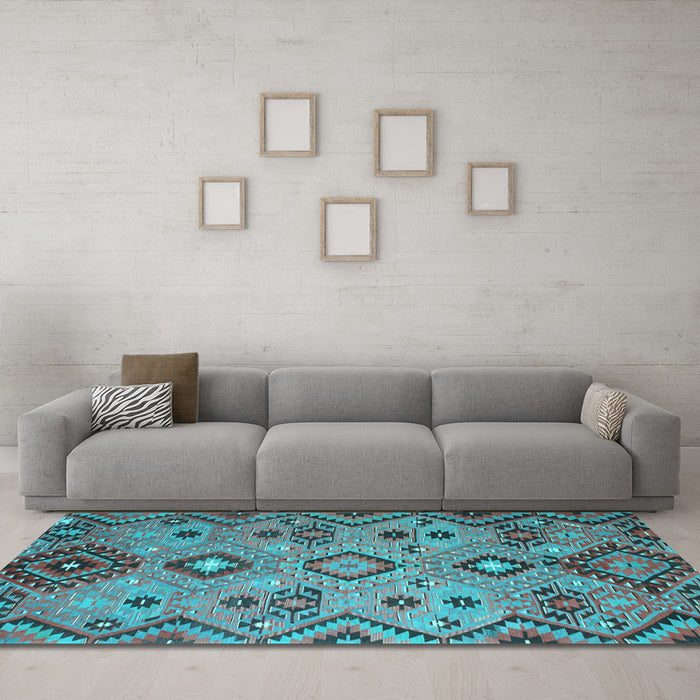 Machine Washable Southwestern Light Blue Country Rug in a Living Room, wshcon851lblu