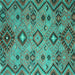 Square Machine Washable Southwestern Turquoise Country Area Rugs, wshcon851turq