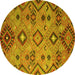 Round Machine Washable Southwestern Yellow Country Rug, wshcon851yw