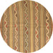 Round Machine Washable Southwestern Brown Country Rug, wshcon852brn