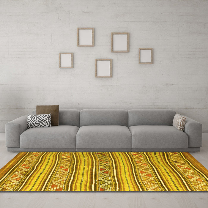 Machine Washable Southwestern Yellow Country Rug in a Living Room, wshcon852yw