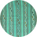 Round Machine Washable Southwestern Turquoise Country Area Rugs, wshcon852turq