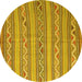 Round Machine Washable Southwestern Yellow Country Rug, wshcon852yw