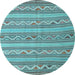 Round Machine Washable Southwestern Light Blue Country Rug, wshcon852lblu